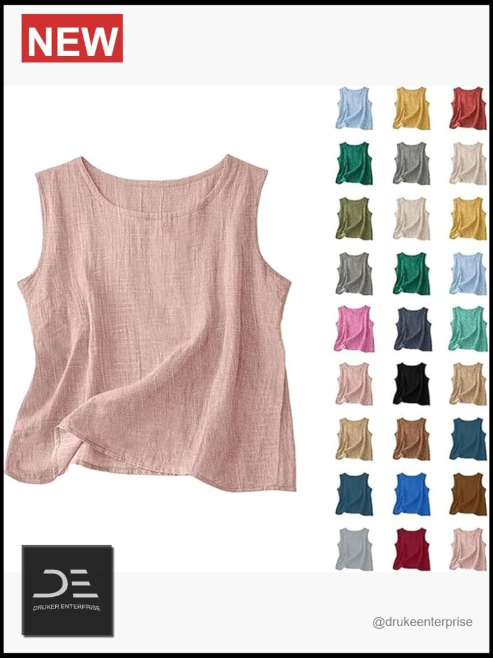 Cotton Linen Tank Top Summer Sleeveless Loose Fit Scoop Neck Gauze Blouse